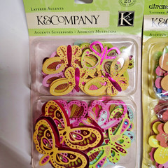 K & Company Rhinestone Daisy Wired Flowers Butterflies Glitter Hearts Scrapbook