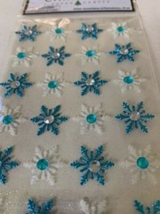 CHRISTMAS PAPER CRAFTS STICKERS GLITTER WHITE & BLUE GEMSTONES SNOWFLAKES 24PC