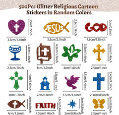 500Pcs Christian Glitter Stickers – Foam Self-Adhesive Bible Cross Art Craft