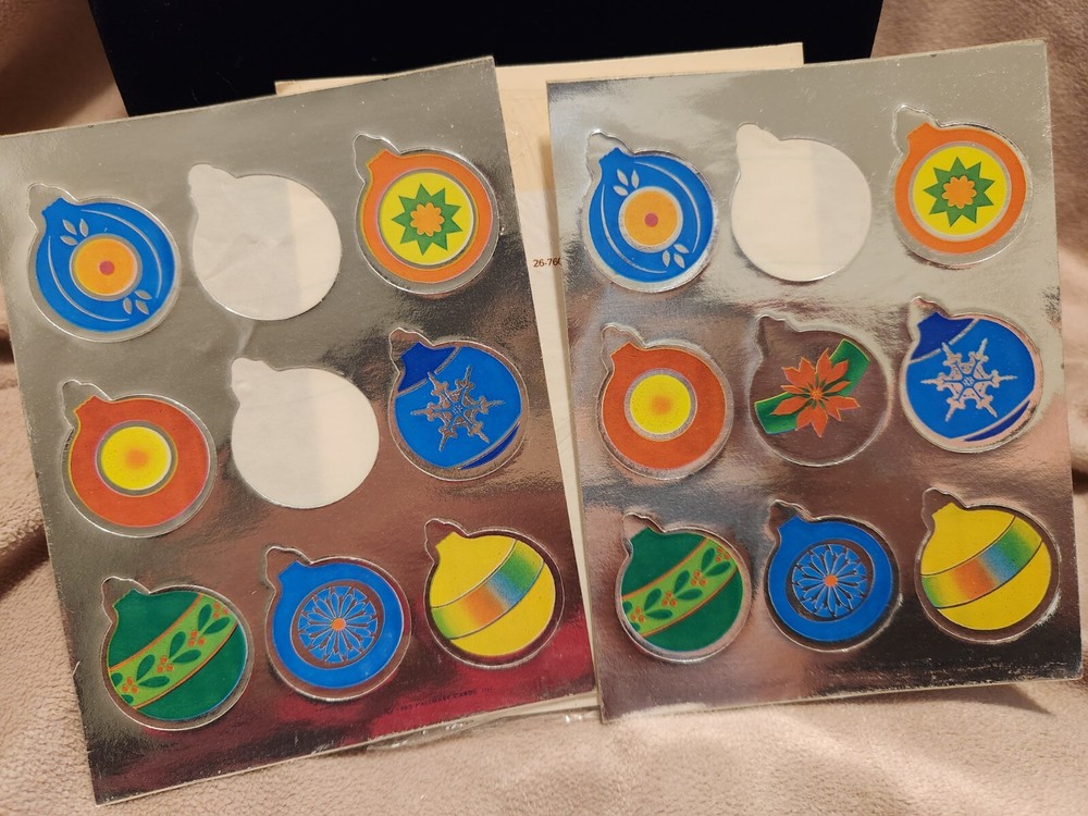 Vtg Hallmark Stickers Razzle Dazzle Foil Ornaments Christmas Holiday Colorful