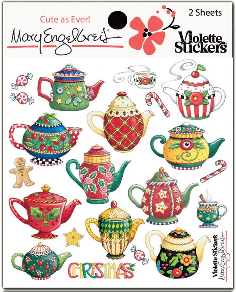 Mary Engelbreit Stickers 2 Sheets Whimsical Mary’s Christmas Tea Pots Patterns