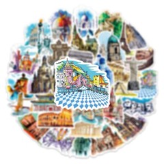 50pcs Architecture Stickers, History Monument Buildings Cultural Symbols 202