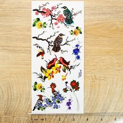 Violette Stickers – Birds – 1 Oriental Bird & Flower Sticker Sheet – Scrapbooks