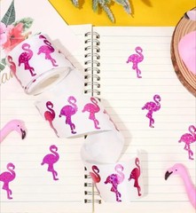 500 pcs Sticker Seals Roll Glitter Pink Foil Flamingo NICE SIZE!! 1 1/2″ 🦩!!!