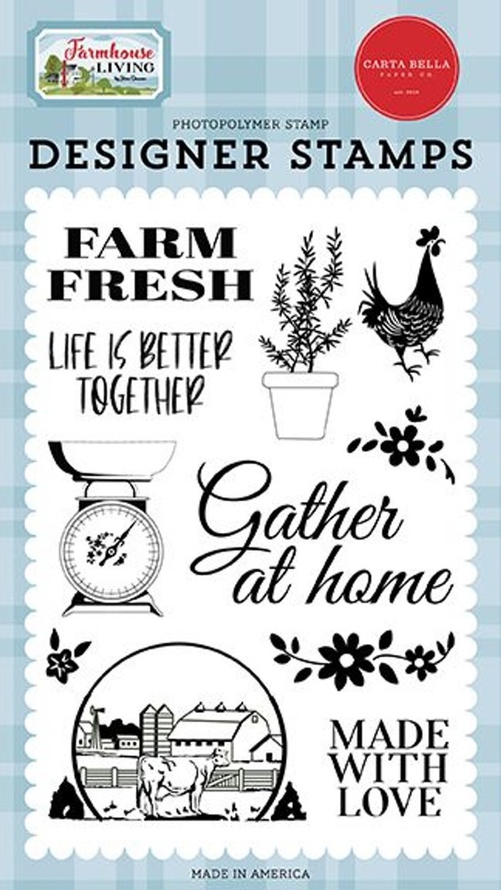 CARTA BELLA Clear stamp set FARM FRESH, Farmhouse, Florals, Made with Love 12 pc