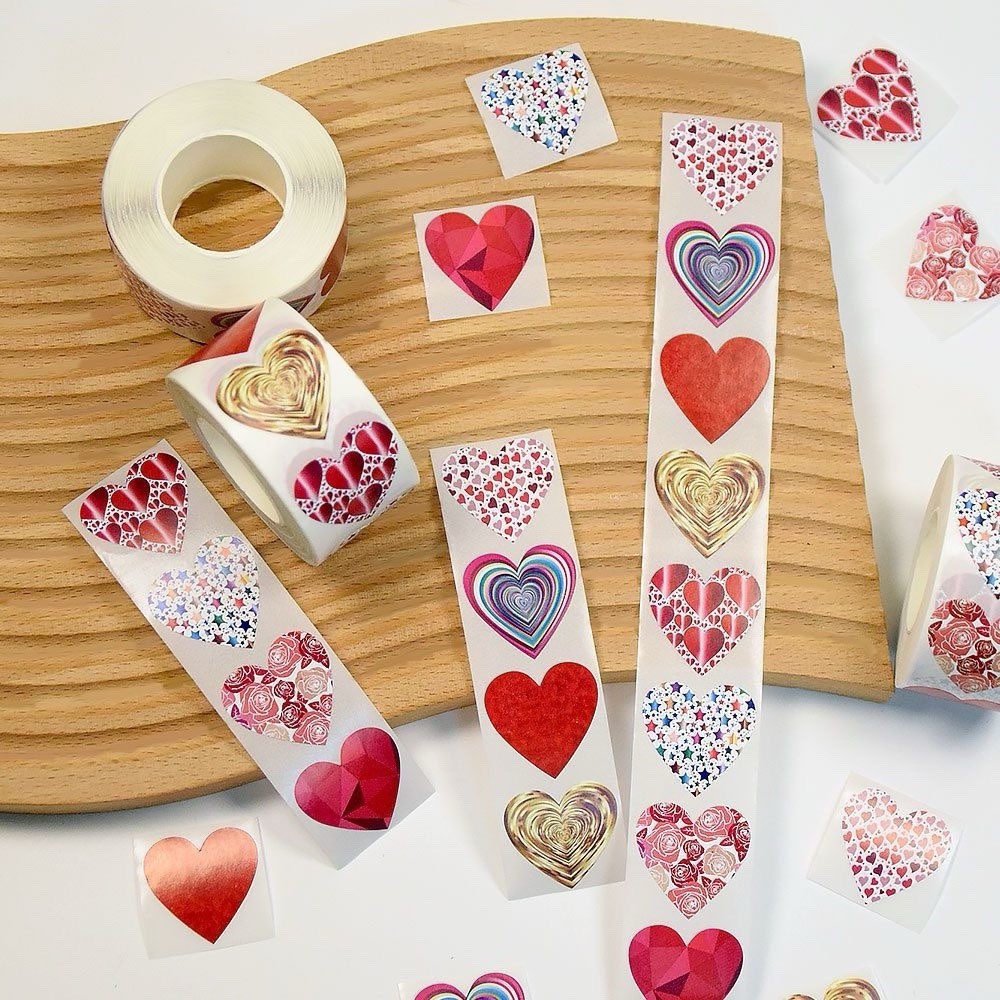 50 Pcs Random 1″ Love Heart Stickers Handmade DIY Party Round Labels