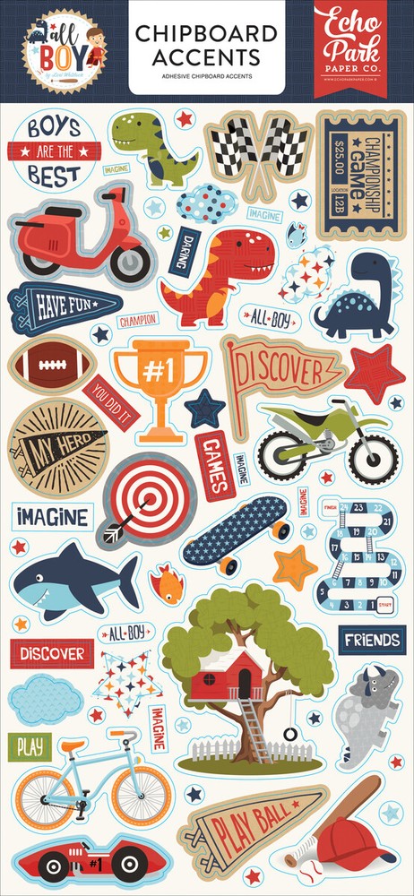 Echo Park Paper ALL BOY 6×13 Sheet of Chipboard Accents
