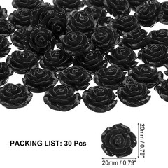 20mm Rose Flower Resin Cabochon, 30 Pcs Mini Rose Flower Resin, Black