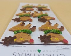 Christmas Paper Crafts FELT REINDEER 6pc Dimensional Stickers, NEW
