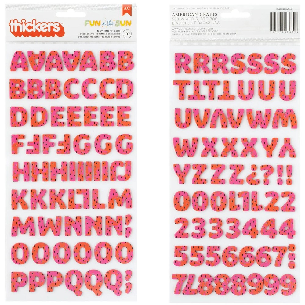 Pebbles FUN IN THE SUN ALPHABET (2) SHEETS FOAM THICKERS Stickers WATERMELON