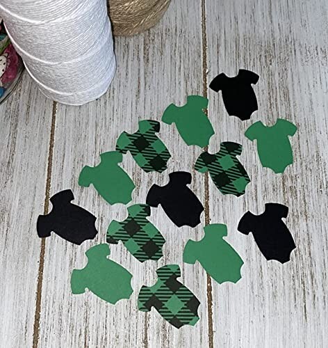 Lumberjack jumpsuit confetti – Lumberjack baby shower party decorations Green