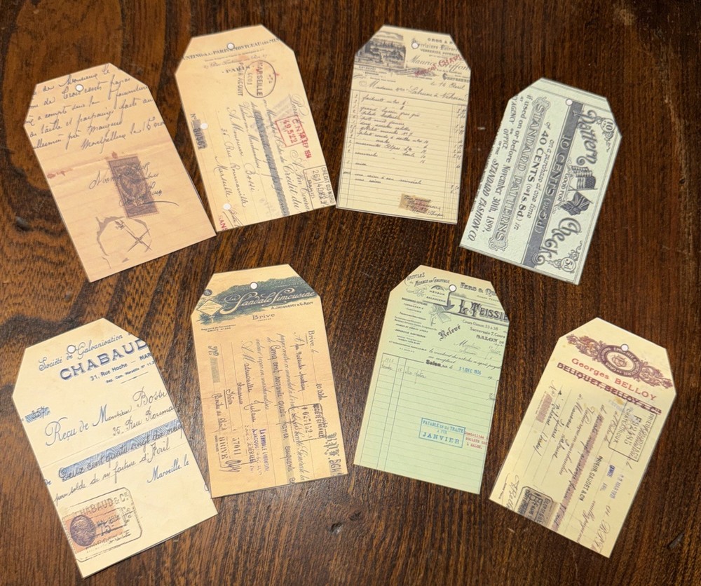 8 Junk Journal tags, Scrapbooking, journaling vintage style receipt tags ￼