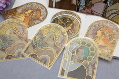 Mucha PET stickers | 10pcs PET Stickers Mucha vintage style pattern woman myster