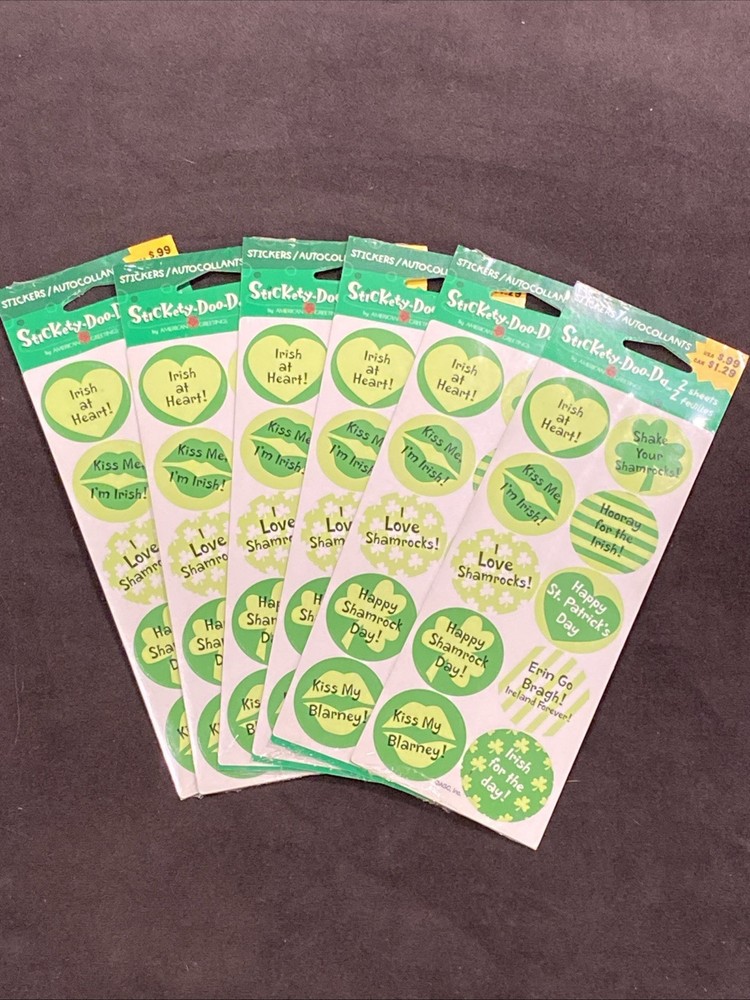 Vtg AGC St. Patrick’s Day Stickers Kiss Irish Shamrocks 6 Packs 12 Sheets