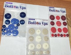 3 PKGS.STICKO BUTTON UPS Adhesive buttons ~ 1 pkg each Red, White and Blue