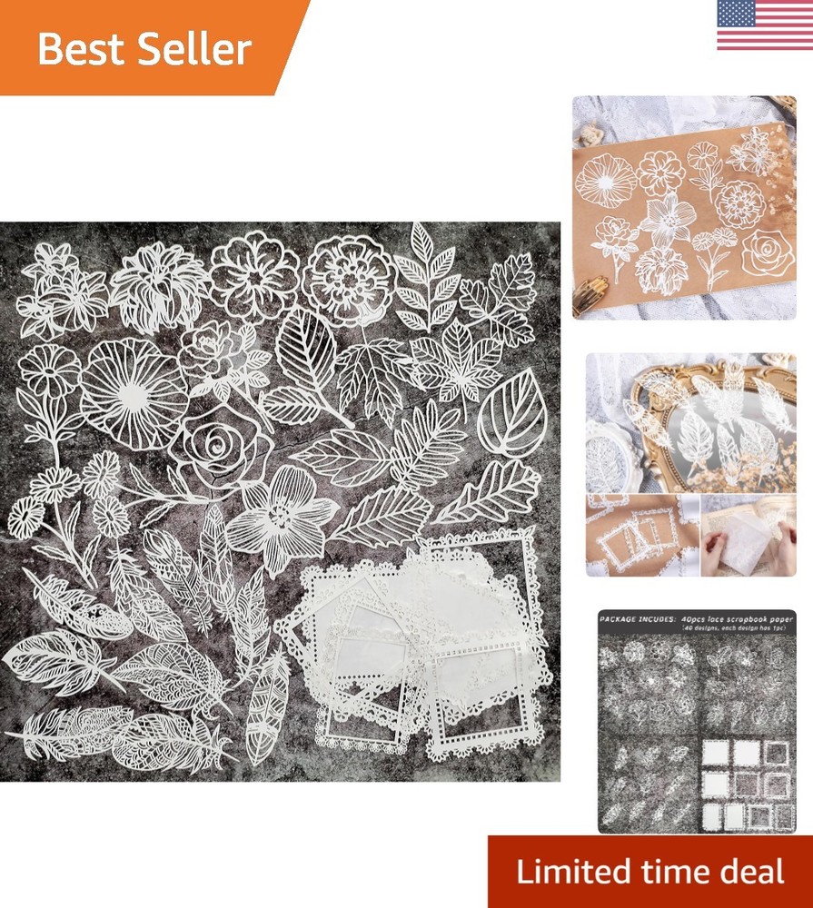 40pcs White Lace Decorative Paper for Scrapbooking & Beautiful Gift Wrapping