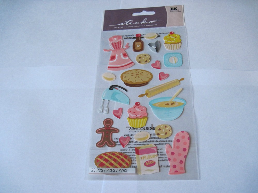 Scrapbooking Stickers Sticko Baking Apron Pies Cupcake Rolling Pin Flour Glitter