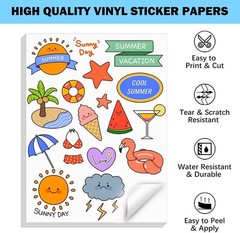 Durable & Easy-Cut 35 Sheets Vinyl Sticker Paper for Vibrant Inkjet Designs