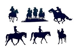 COWBOY & COWGIRL RIDING, RUNNING TRUSTED STEED, HORSE SILHOUETTE DIE CUT / CUTS