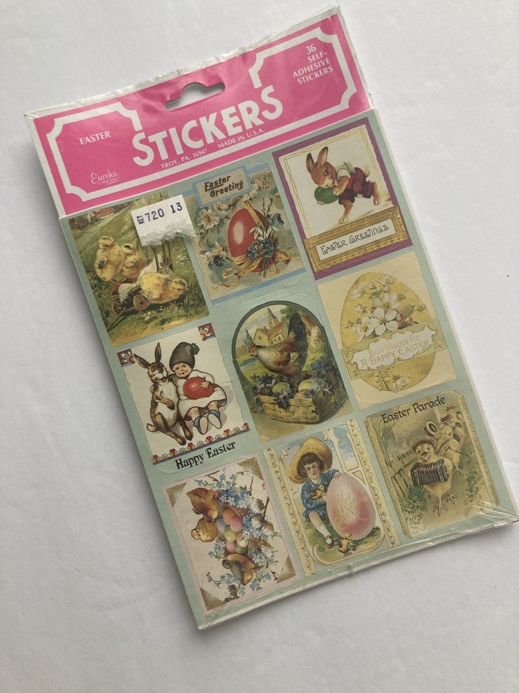 VINTAGE Eureka Paper Magic Group Victorian Easter Postcard Stickers NIP NOS