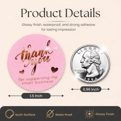 500 Pcs 1.5 Inch Pink and Rose Gold Thank You Stickers for Small Business, Sm…