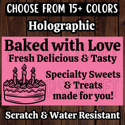 50 BAKERY 2.25″ LABELS CAKE DESSERT TREATS CUSTOM SCRATCH RESISTANT