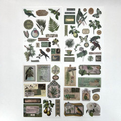 Vintage Style Green Garden Washi Paper Stickers 4 Sheets Junk Journal Collage