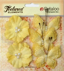 Petaloo Textured Elements » Burlap Butterflies & Blossoms x 5 Yellow 1203-203