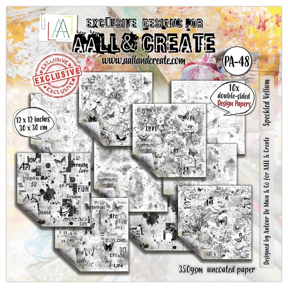 AALL AND CREATE- 2 PKGS DOUBLE SIDED PAPER – PA48 – SPECKLED VELLUM – 12 X 12