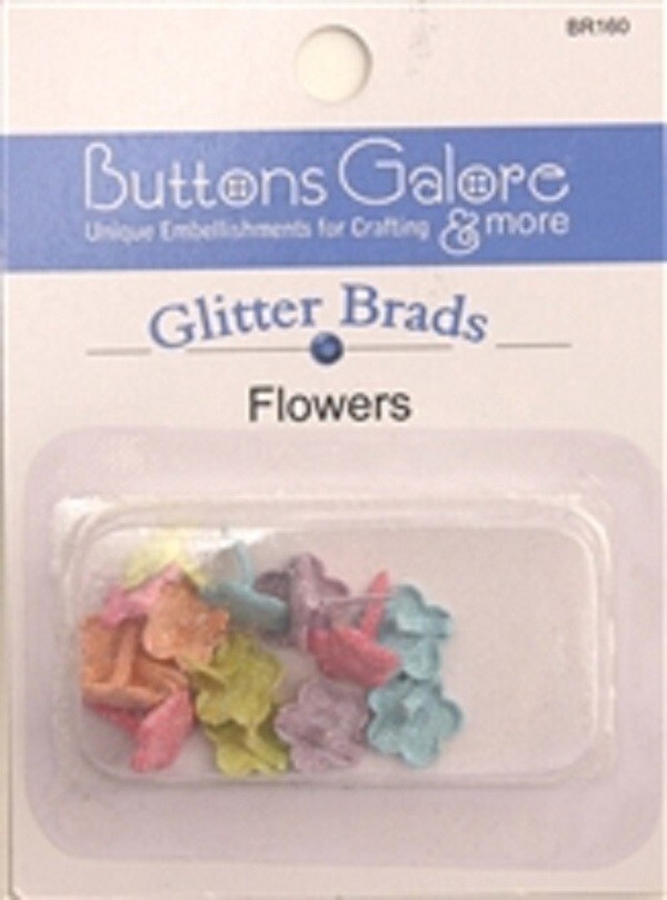 GLITTER FLOWERS SCRAPBOOKING DECORATIVE BRADS EYELET OUTLET 16 PCS 5 COLORS