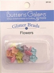 GLITTER FLOWERS SCRAPBOOKING DECORATIVE BRADS EYELET OUTLET 16 PCS 5 COLORS
