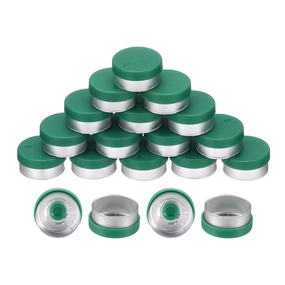 200PCS 13mm Burr-Free Cap for Glass Vial Bottles, Green/Silver