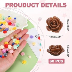 13mm Resin Rose Flatback Charms, 60 Pcs Cabochon Embellishment, Dark Brown