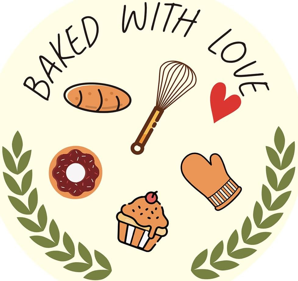 160 Pcs Baked with Love Stickers, 1.6 Inch Bakery Packaging Labels for Cottage B