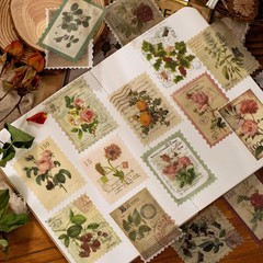 60pcs Vintage Postage Stamp Stickers, Aesthetic Botanical Deco Paper Sticker for