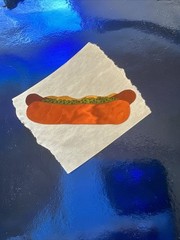 Vintage Sticker Hambly Hot Dog Foil Mylar Sticker Mod VTG 80s