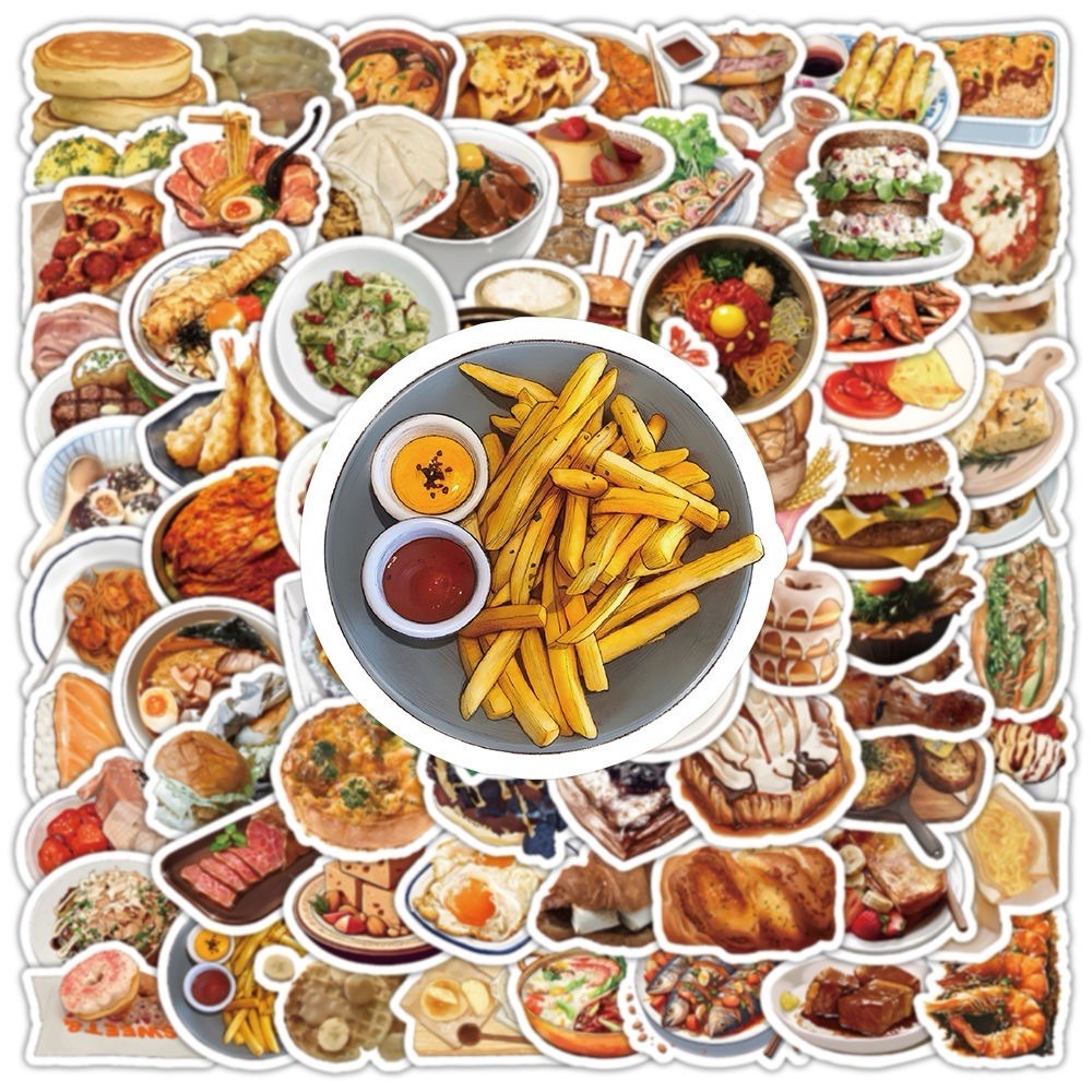 30Pcs Random Cute Yummy Food Stickers Set Snack Stickers