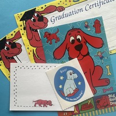 Vintage 90s Clifford Big Red Dog Stickers Grad Cert & Post It Sticky Notes Lot