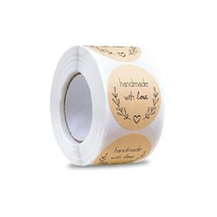 1 Inch Handmade with Love Stickers,500 PCS Baking Kraft Paper Stickers Brown