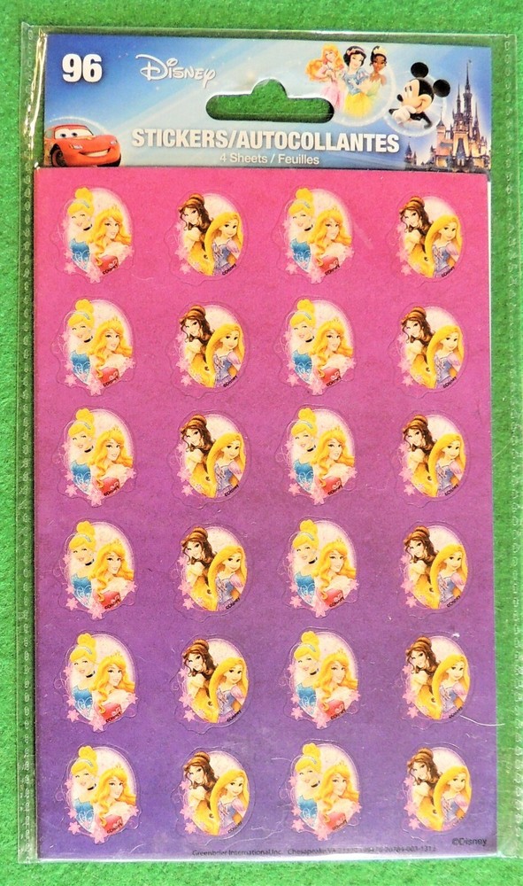 96pc Disney Princess Stickers Cinderella Belle Repunzel Aurora ~ 7/8″ 4 Sheets
