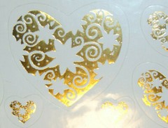 36 Stickers, Metallic Foil Golden Hearts (1 Pkg-2 Sticker Sheets) Scrapbooking