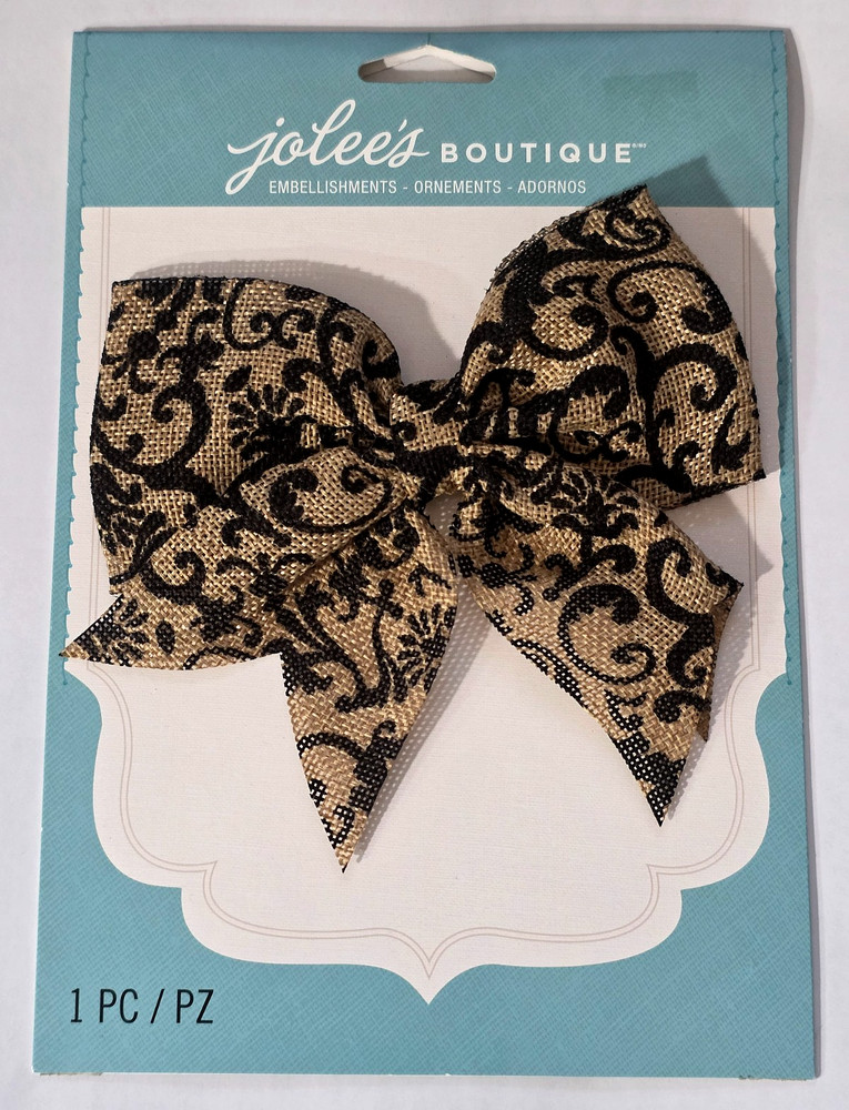 Jolee’s Boutique Embellishments BLACK SCROLL BURLAP LARGE BOW