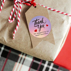 Thank You for Supporting My Small Business Stickers, 1.5 Inch Holographic Labels