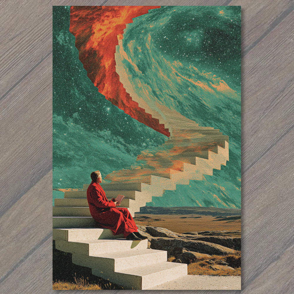 STICKER Cosmic Stairway Monk Galaxy Sky Surreal Stairs Universe Pathway Dream