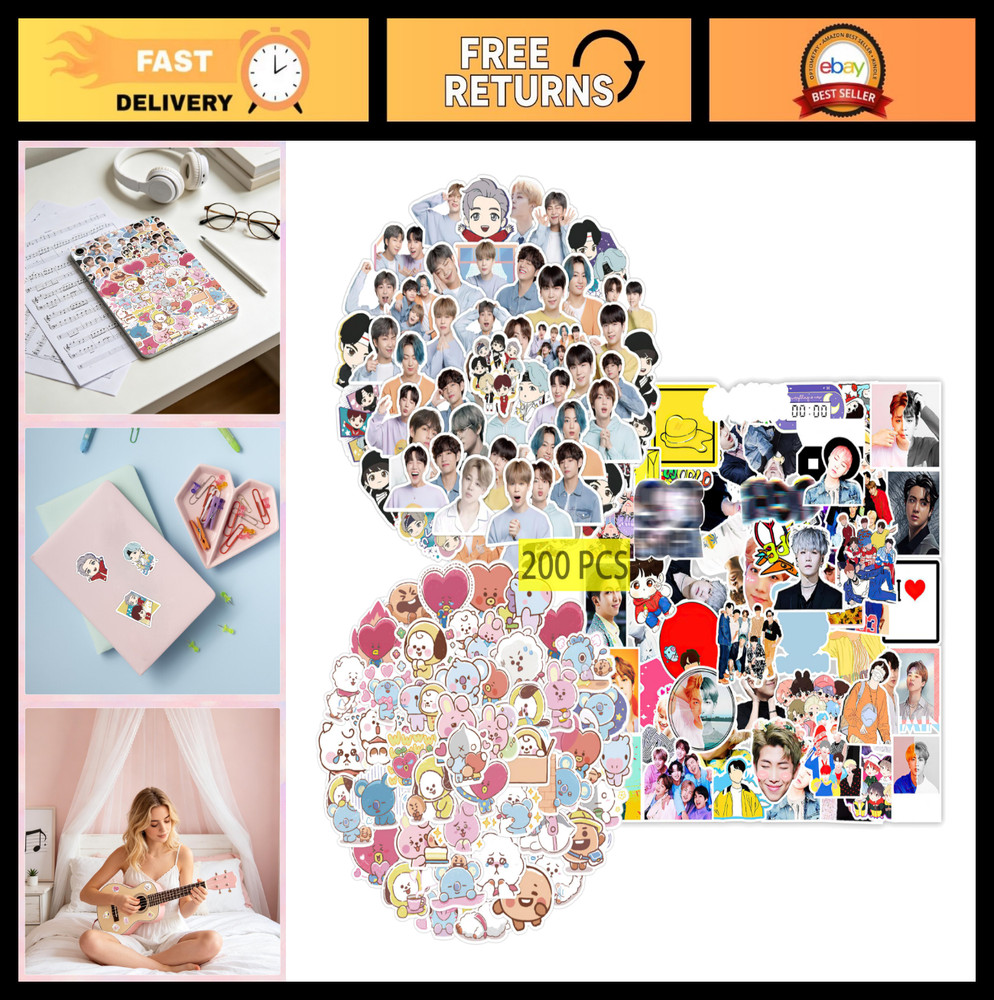 200 Pcs Kpop Stickers – Cute PVC Stickers for Laptop, Water Bottle, Skateboard,