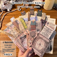 49pcs Vintage Junk Journal Mixed Textured Paper Scrapbooking Embellishments