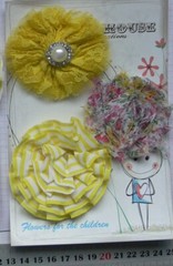 YELLOW, PINK Floral Mix Fabric Lace Organza 3 Flowers 6-7cm Across Manor House