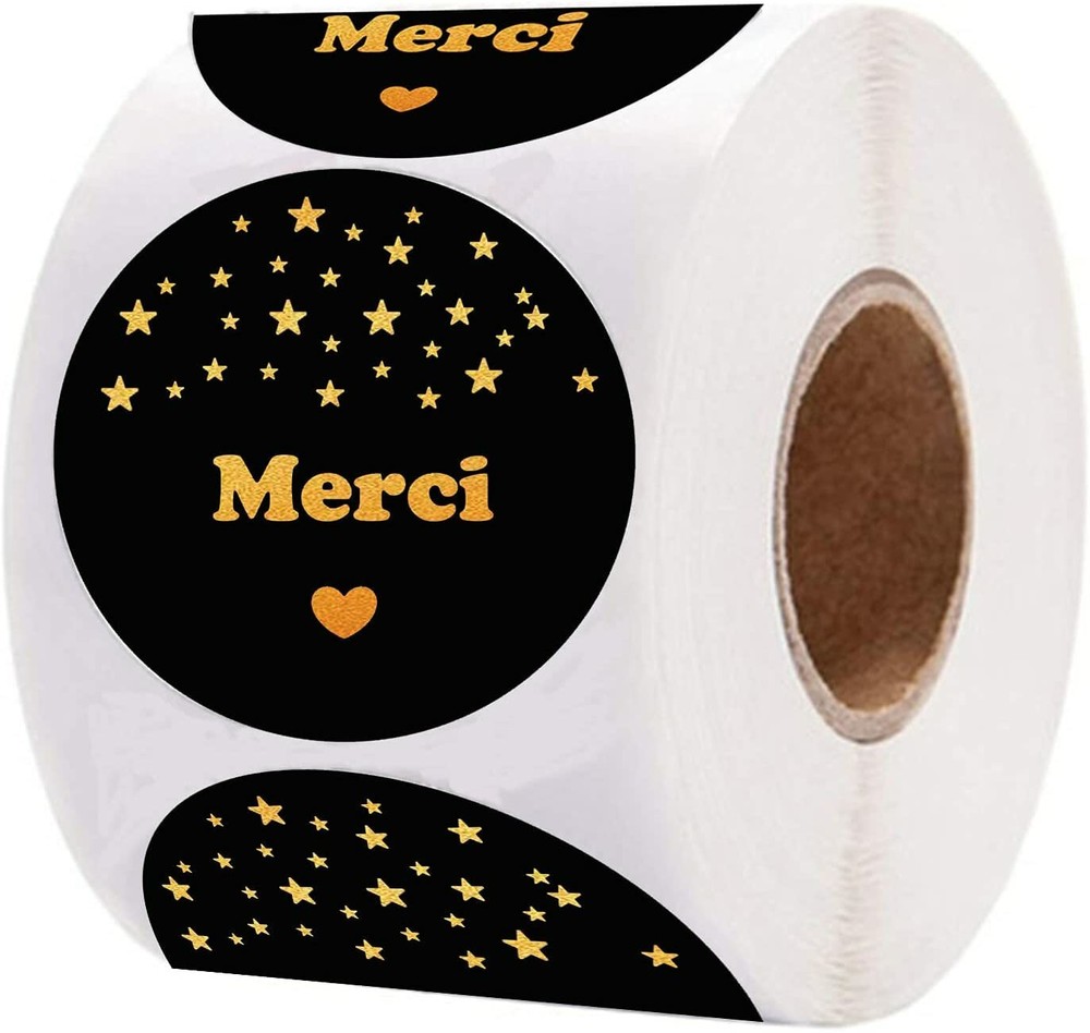 500PCS Kraft Merci French Thank You labels Stickers Envelope Package Seal 1.5″