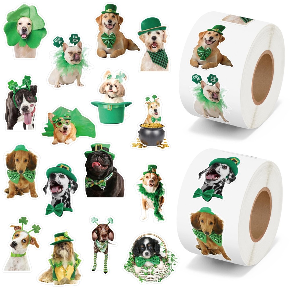 St. Patrick’s Day Sticker Rolls – 1000PCS Irish Shamrock Holiday Dog Stickers…