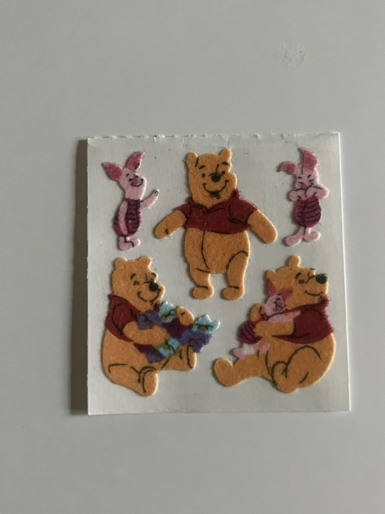 Vintage 1990s Winnie the Pooh Piglet Flocked Fuzzy Sandylion Stickers One Square